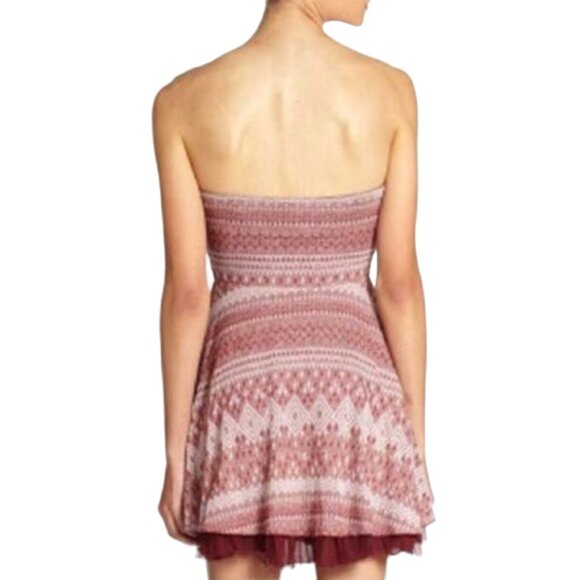 Free People Burgundy Shimmer Fit & Flare Tulle Trim Embroidered Sweetheart Dress - Picture 9 of 16